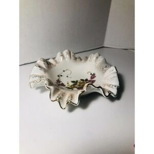 Vintage Candy Dish By Bond Ware L&M - Gold Trimmed Floral Ruffled Dish